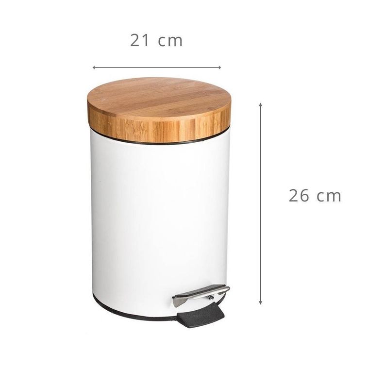 5five Simply Smart, kosz łazienkowy na śmieci z bambusową pokrywą, biały, 3 l
