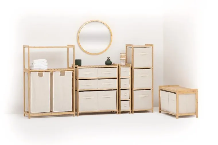 5five Simply Smart, ławka do łazienki, Tidy box,, 2 pojemniki do przechowywania, 66.8-44-35 cm