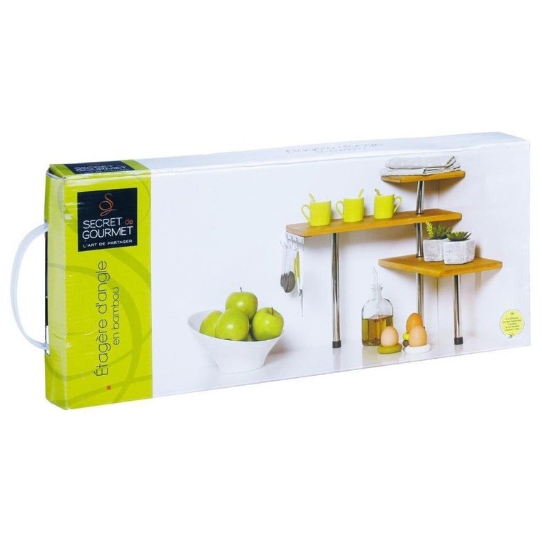 5five Simply Smart, narożna półka kuchenna, bambusowa, 3 poziomy, 4 haczyki