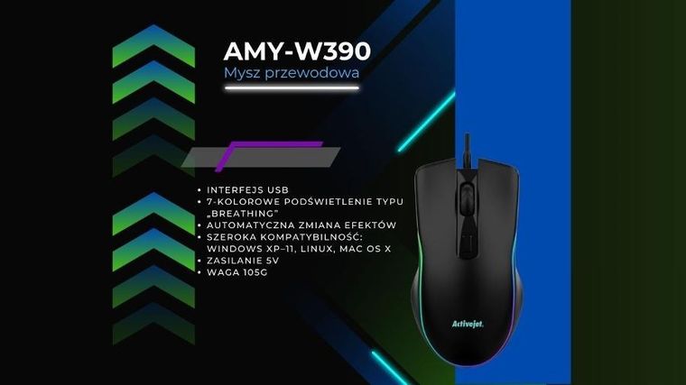 Activejet, podgrzewana mysz przewodowa, USB AMY-W390, 30°C / 35°C / 40°C