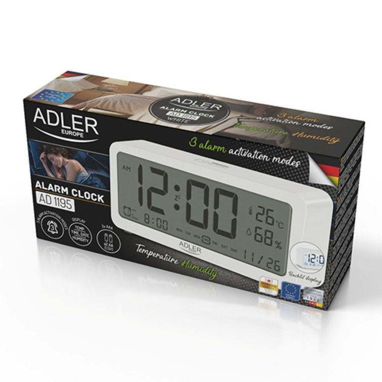 Adler, budzik na baterie, biały, AD 1195W