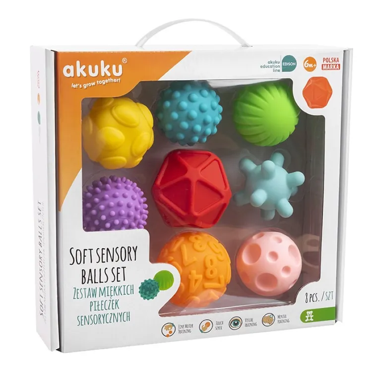 Akuku, piłeczki sensoryczne, 8 szt.