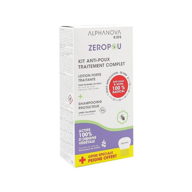 Alphanova Kids, Zeropou, kompleksowy zestaw przeciw wszawicy 3w1 z grzebieniem, balsam i szampon