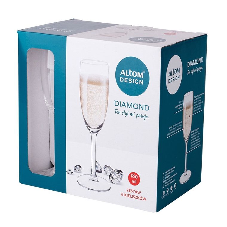 Altom Design, Diamond, komplet 6 kieliszków, szampan, 180 ml