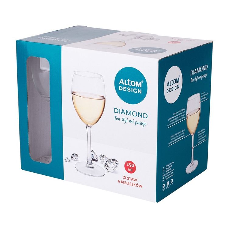Altom Design, Diamond, komplet 6 kieliszków, wino białe, 250 ml