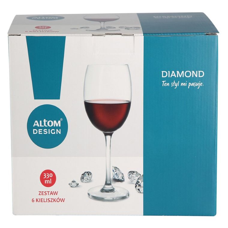 Altom Design, Diamond, komplet 6 kieliszków, wino czerwone, 330 ml