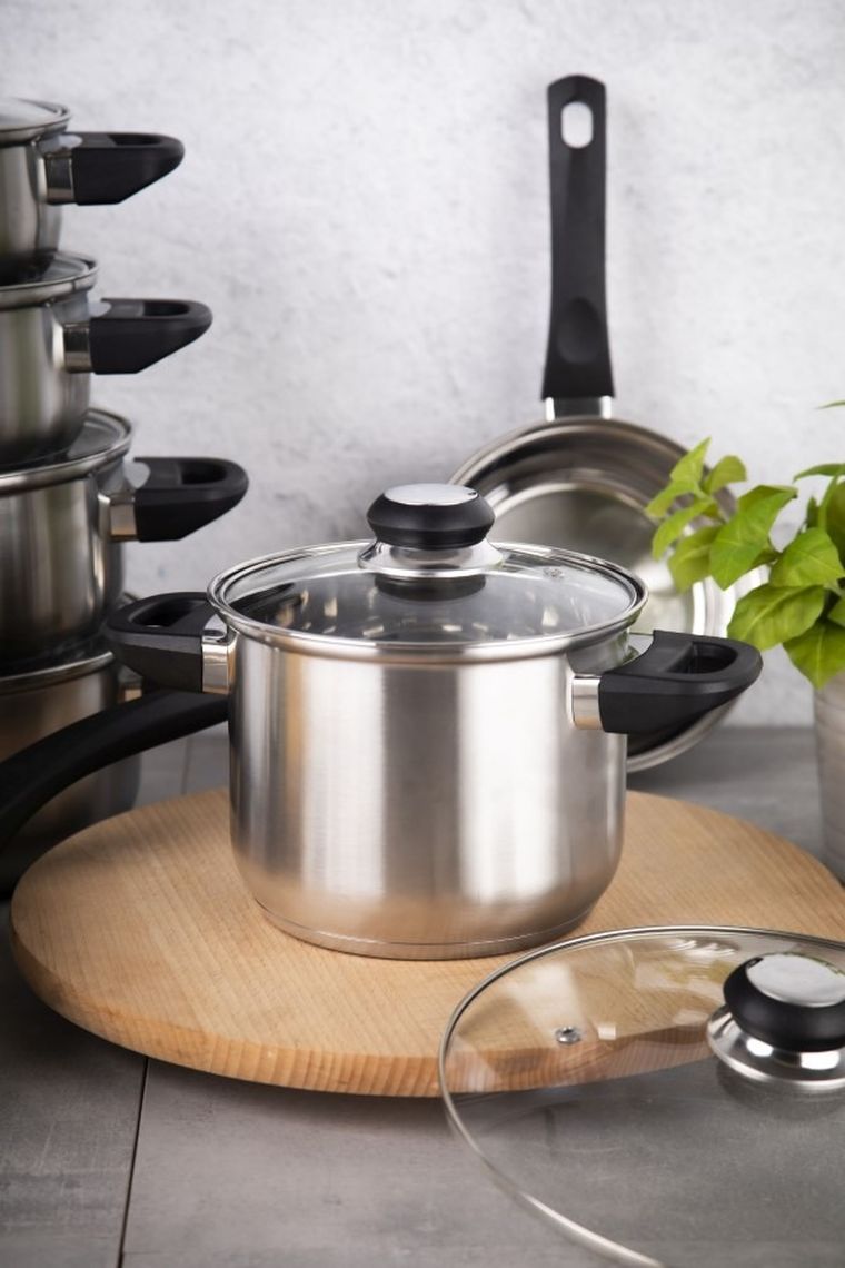 Altom Design, Emilio, wysoki garnek nierdzewny z pokrywą szklaną, 2,3l, 16 cm