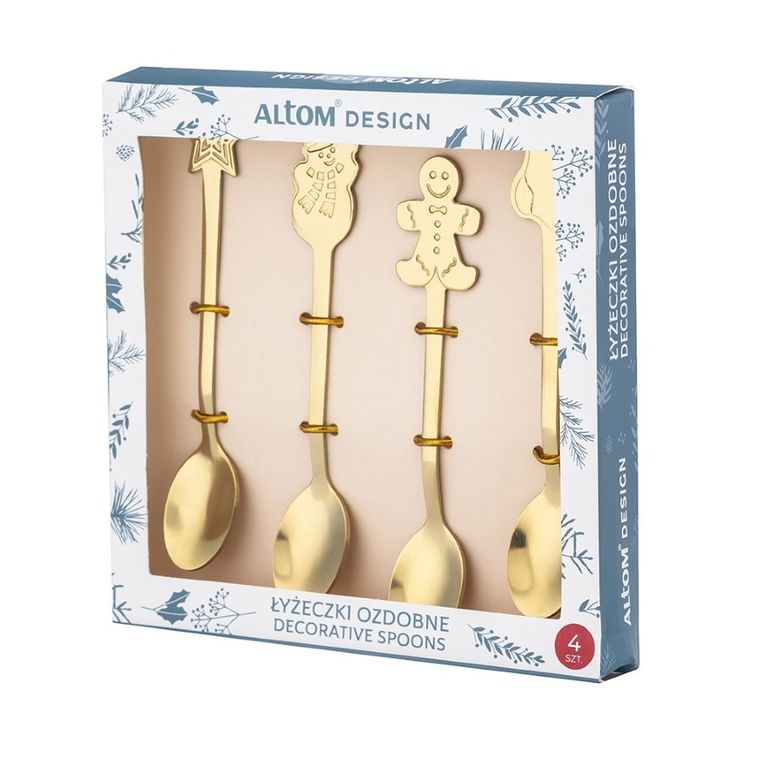 Altom Design, komplet 4 łyżeczek dekorowanych, color box, złoty