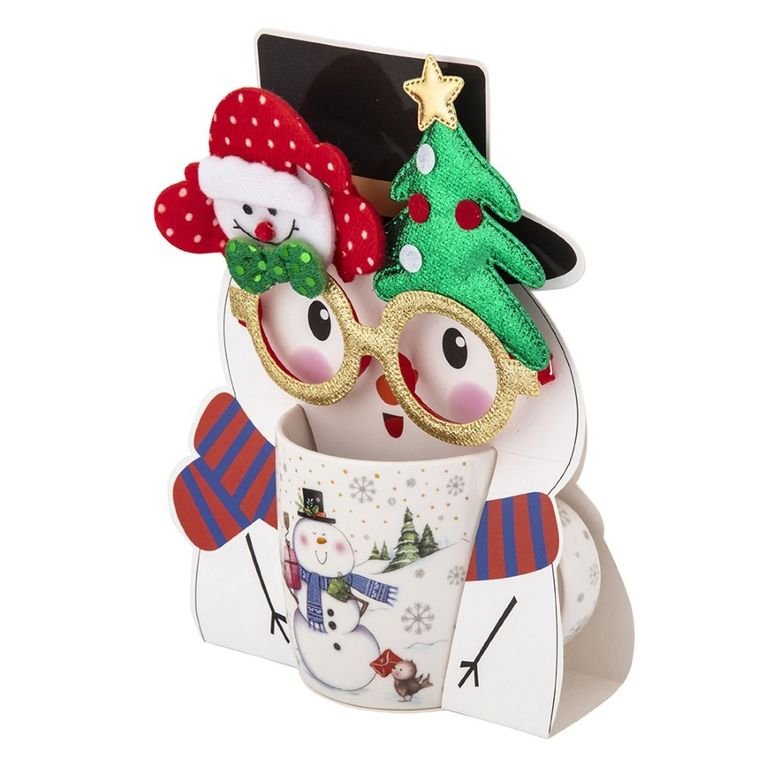 Altom Design, kubek bałwanek nbc, 400 ml, z okularami świątecznymi, w opasce