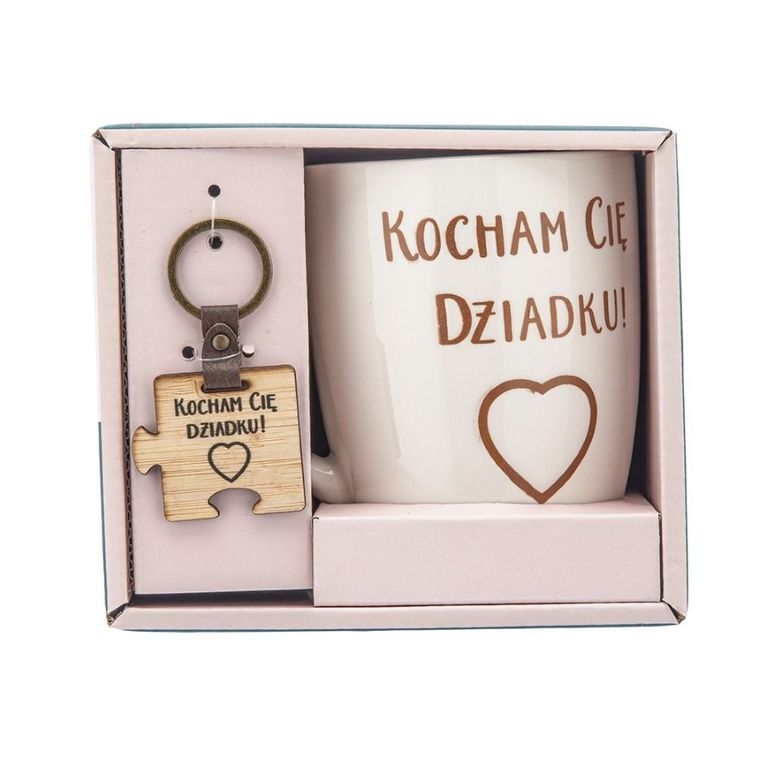 Altom design, kubek baryłka NBC z drewnianym brelokiem, Kocham Cię Dziadku, 340 ml