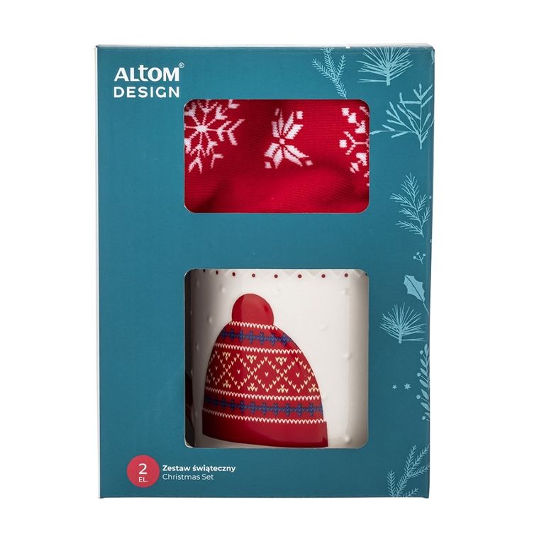 Altom Design, zestaw kubek świąteczny nbc, czerwony, 500 ml, ze skarpetkami, rozmiar 35-44