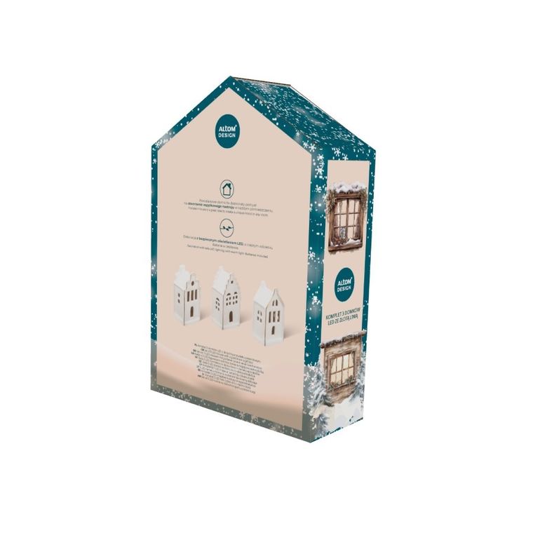 Altom Design, zestaw prezentowy: komplet domków LED ze złotą linią, 3 szt.