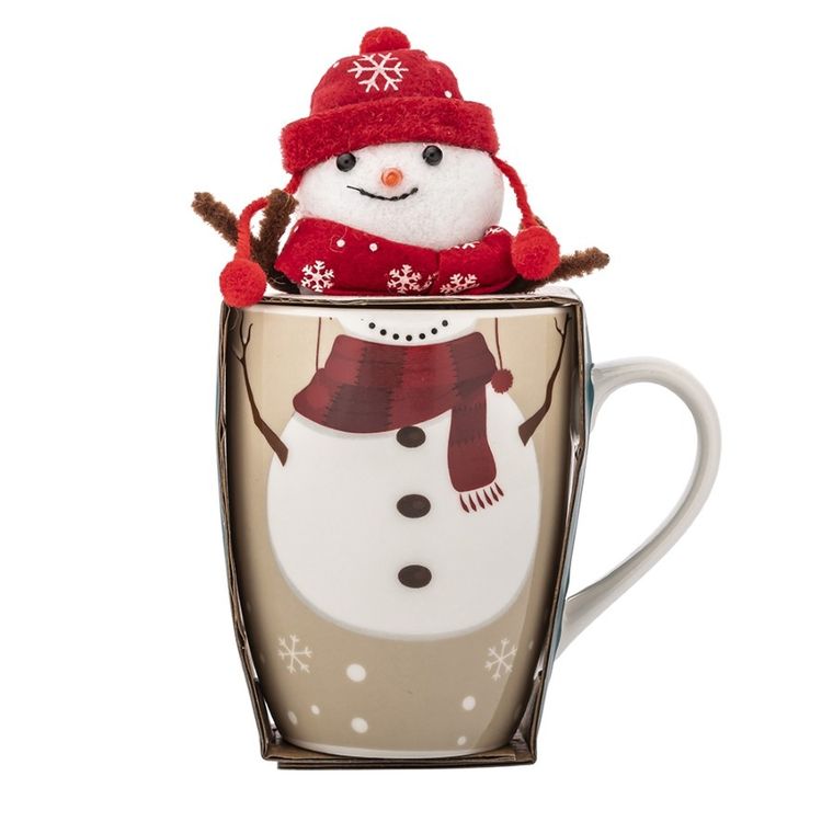 Altom Design, zimowy kubek baryłka nbc, 340 ml, z maskotką, bałwanek, w opasce