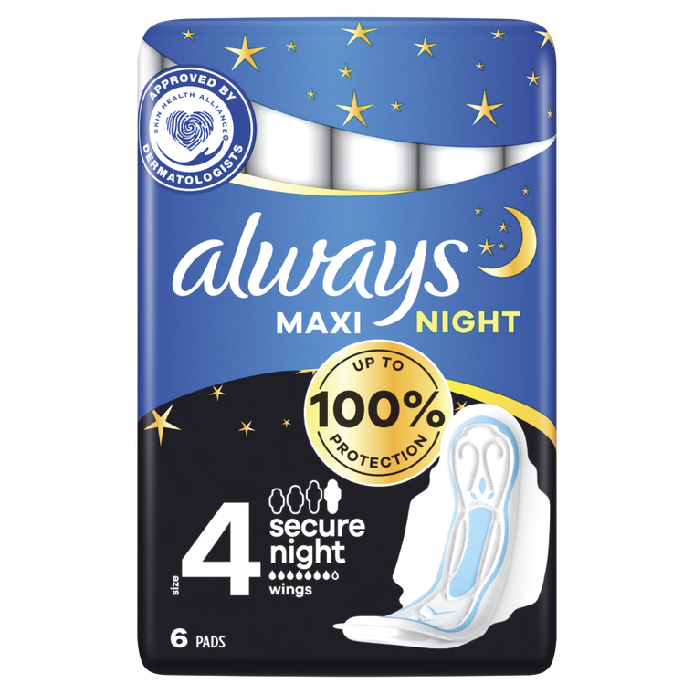 Always, Maxi Secure Night, podpaski ze skrzydełkami, rozmiar 4, x6
