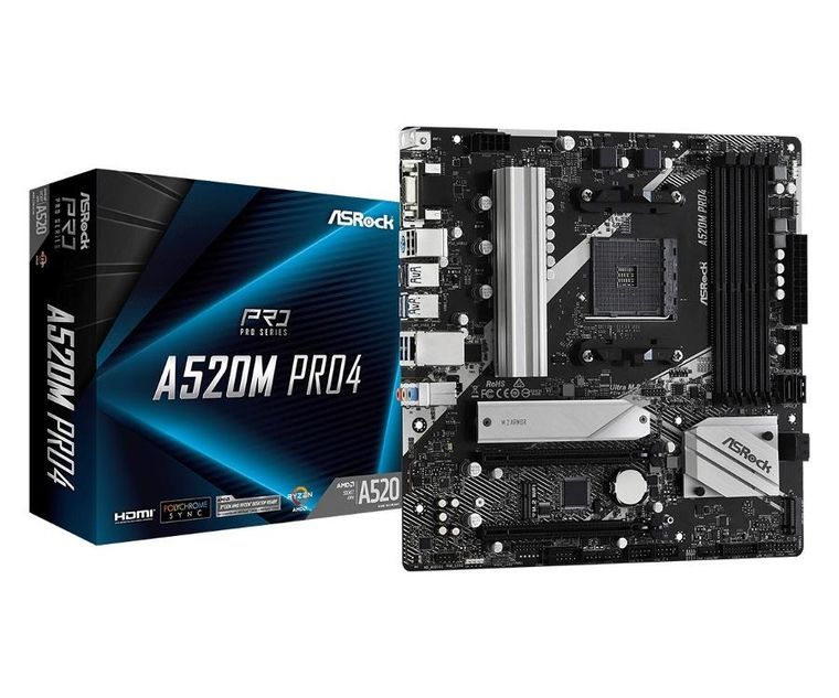 Asrock, płyta główna, A520M Pro4 AM4 4DDR4 HDMI/DP/VGA M.2 mATX