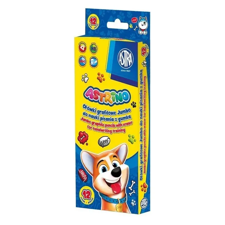 Astra, Astrino, ołówki grafitowe z gumką do nauki pisania, trójkątne, jumbo, HB
