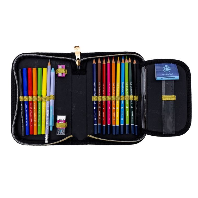 Astrabag, piórnik rozkładany, pojedynczy, z wyposażeniem, Fluffy Kitty Black