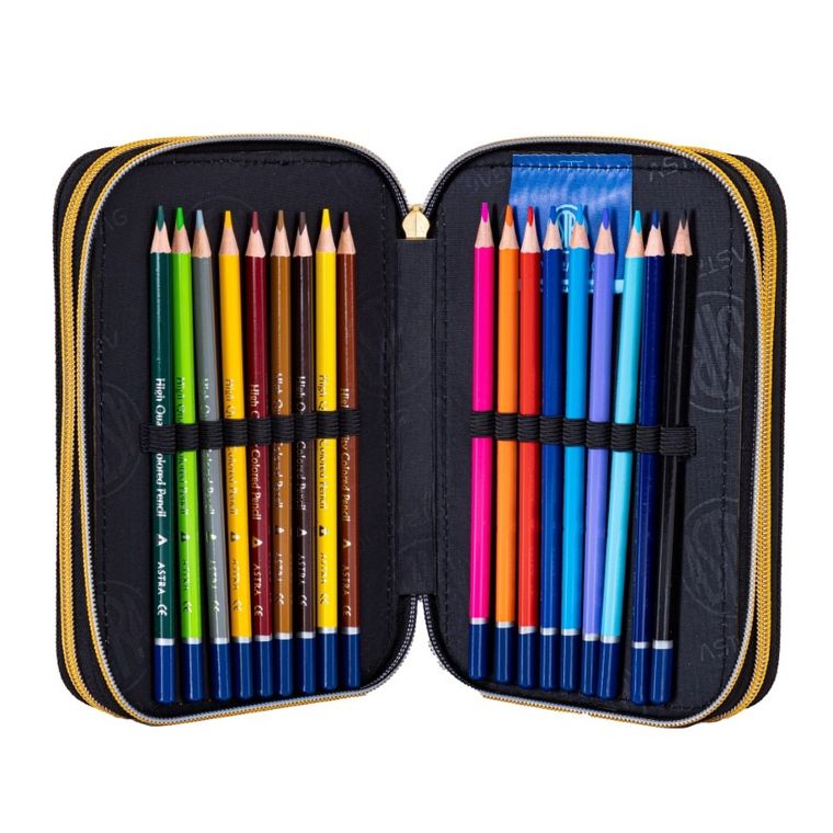 Astrabag, piórnik rozkładany, potrójny, z wyposażeniem, Golden Teddy