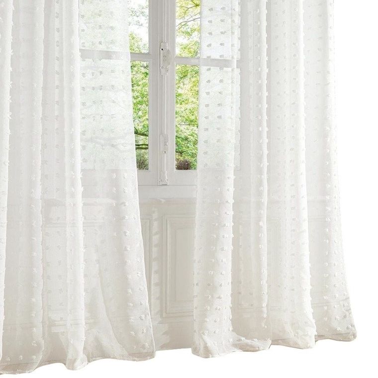 Atmosphera, firana gotowa na przelotkach, 140-240 cm, biała z kropeczkami