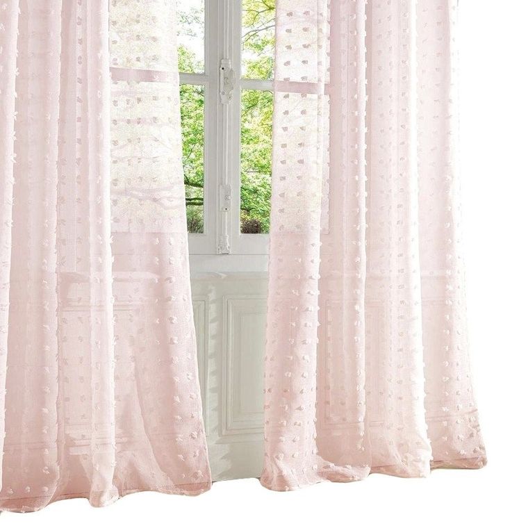 Atmosphera, firana gotowa na przelotkach, 140-240 cm, różowa z kropeczkami