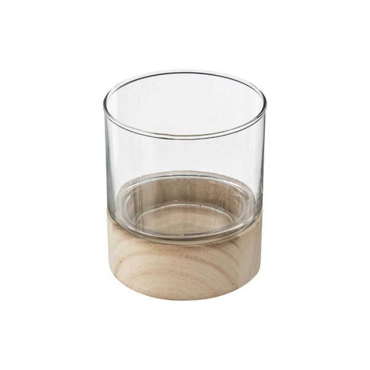 Atmosphera, komplet świeczników ze szkła, Ete z drewnianymi podstawkami, 3 szt.