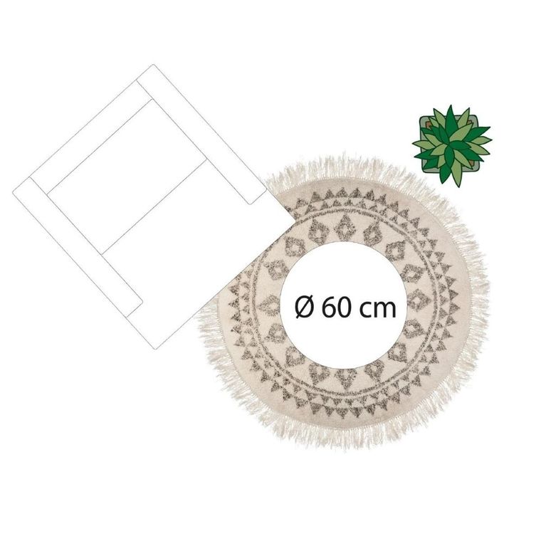 Atmosphera, okrągły dywan w etniczne wzory z frędzlami, bawełna, Ø 120 cm, beżowy