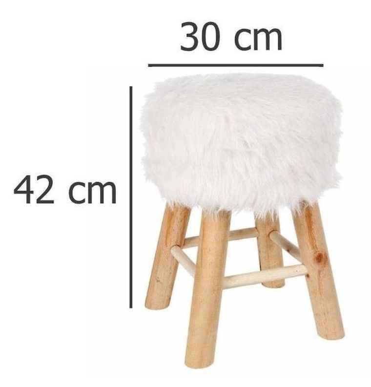 Atmosphera, taboret do siedzenia z niewielkim obiciem a la futro, w białym kolorze