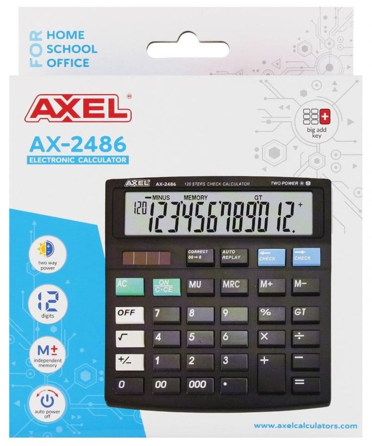 Axel, kalkulator biurowy, czarny, 12 cyfrowy wyświetlacz