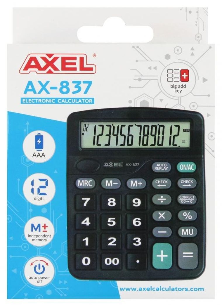 Axel, kalkulator biurowy, czarny, 12 cyfrowy wyświetlacz