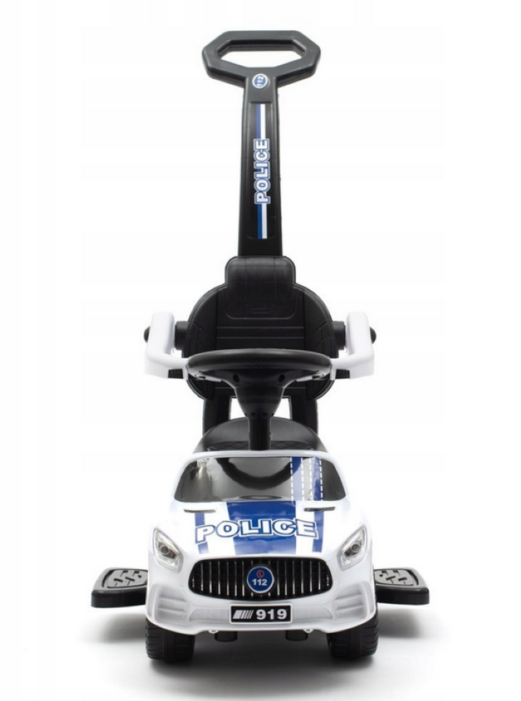 Baby Mix, jeździk z dźwiękiem i rączką, Police, biały