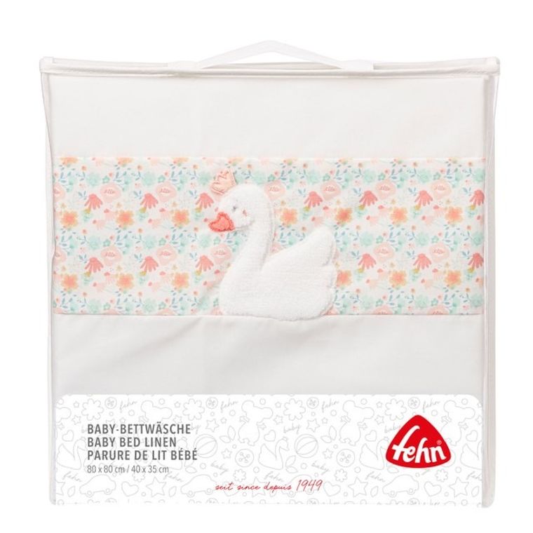 BabyFehn, Jezioro Łabędzie, 2-częściowy komplet pościeli ozdobnej, Łabędź, 80-80 cm