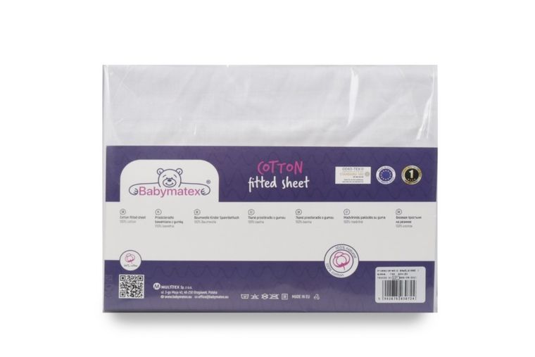 BabyMatex, prześcieradło z gumką, bawełniane, białe, 70-140 cm