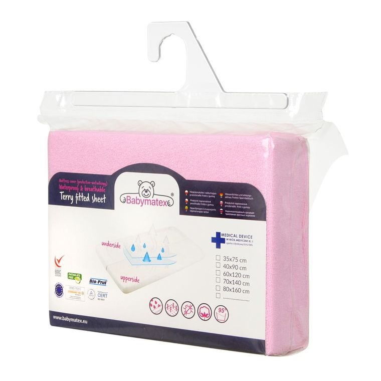 BabyMatex, prześcieradło z gumką, frotte, różowe, 70-140 cm