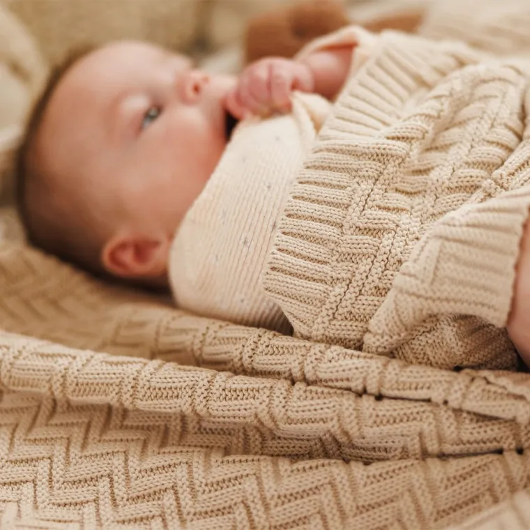 BabyOno, kocyk dzianinowy, bawełniany, beżowy