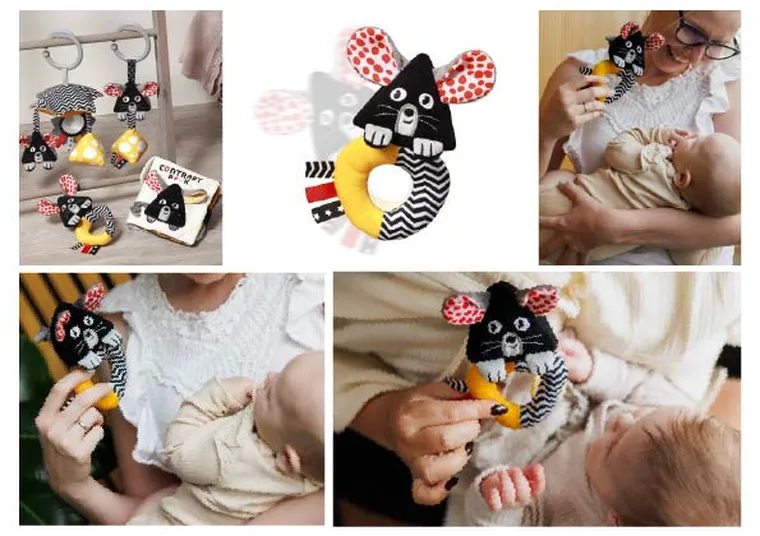 BabyOno, miękka grzechotka kontrastowa, Mouse