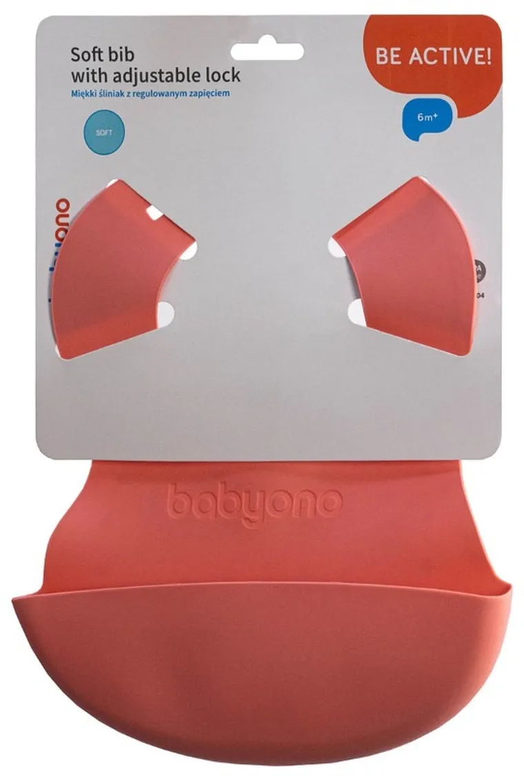 BabyOno, miękki śliniak z kieszonką i regulowanym zapięciem, różowy