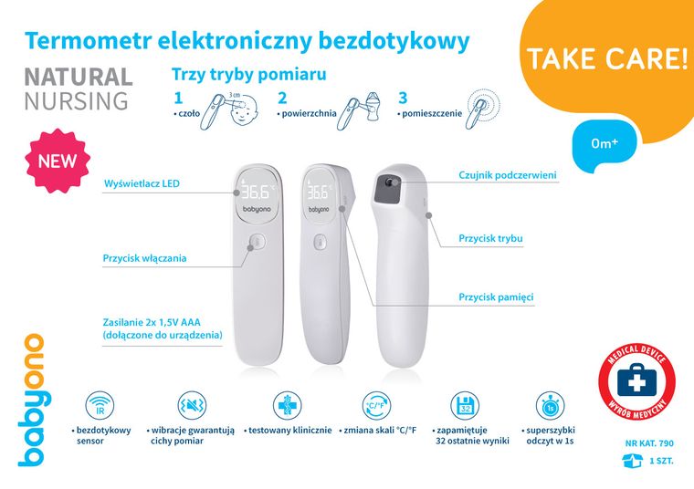 BabyOno, Natural Nursing, termometr elektroniczny bezdotykowy