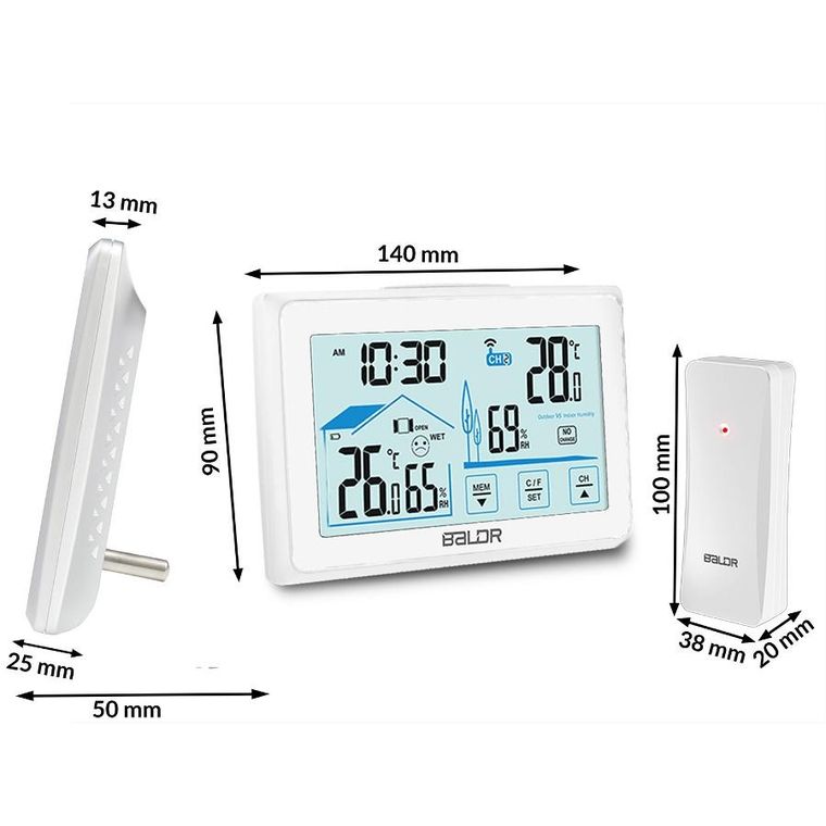 Baldr, stacja pogodowa z wyświetlaczem, biała