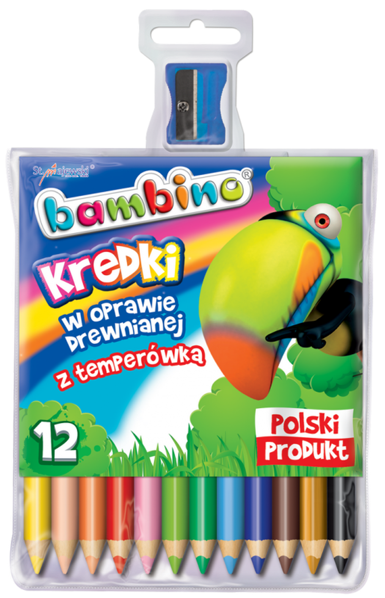 Bambino, kredki drewniane, temperówka, 12 kolorów