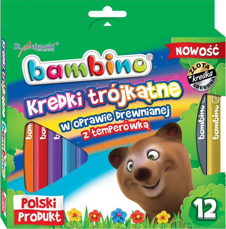 Bambino, kredki trójkątne z temperówką, 12 kolorów
