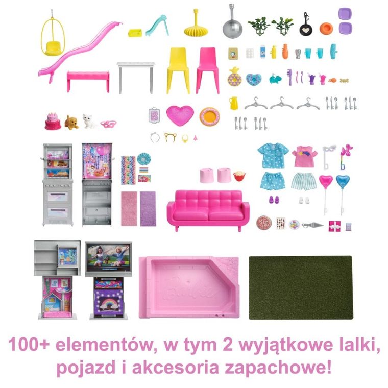 Barbie, Dream House Deluxe, Domek dla lalek - 60 rocznica, zestaw z 2 lalkami i kabrioletem