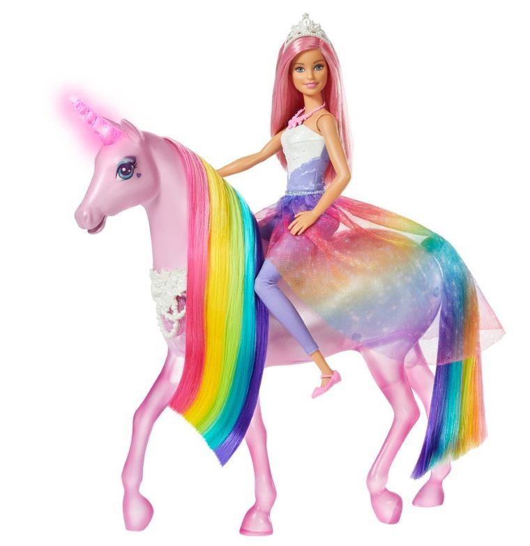 Barbie, Jednorożec Magia świateł, zestaw z lalką, światło i dźwięk