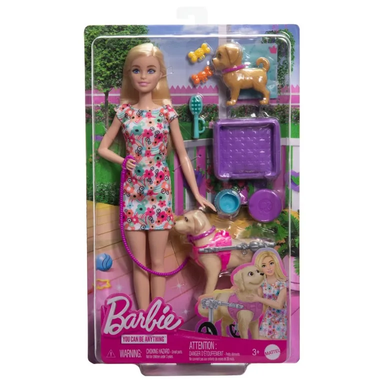 Barbie, Lalka i piesek na wózku, zestaw do zabawy