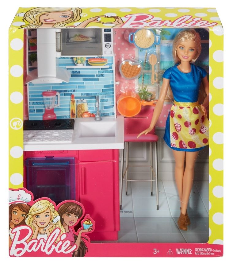 Barbie, Minikuchnia, zestaw z lalką i akcesoriami