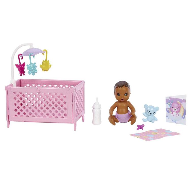 Barbie, Opiekunka, Usypianie maluszka, zestaw z lalką Skipper i bobasem, niebieskie pasemka