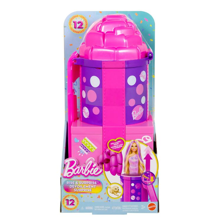 Barbie, Rise & Surprise, zestaw urodzinowy z 12 niespodziankami, funkcja zmiany koloru
