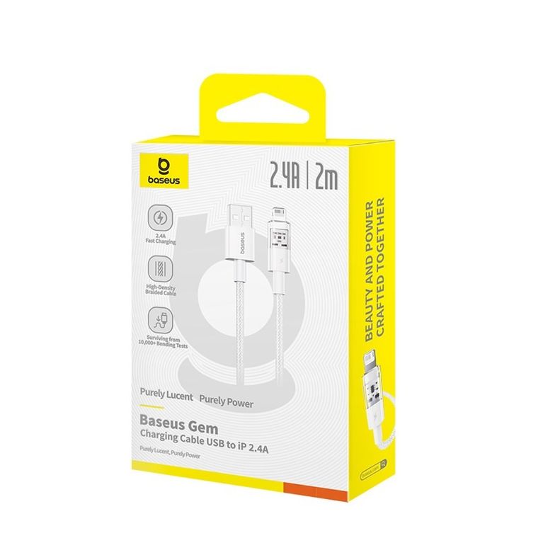 Baseus, kabel, Gem Typ USB typ A - Lightning 2.4A 2m, biały