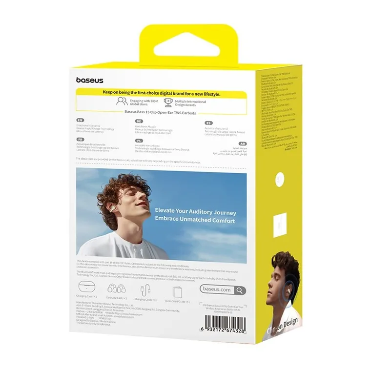Baseus, słuchawki powietrzne, Bass 15 Clip Open-Ear, biały