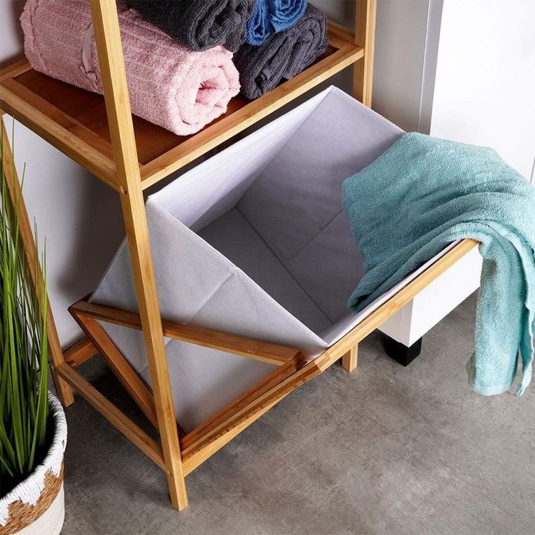 Bathroom Solutions, regał łazienkowy z koszem na pranie, bambusowy