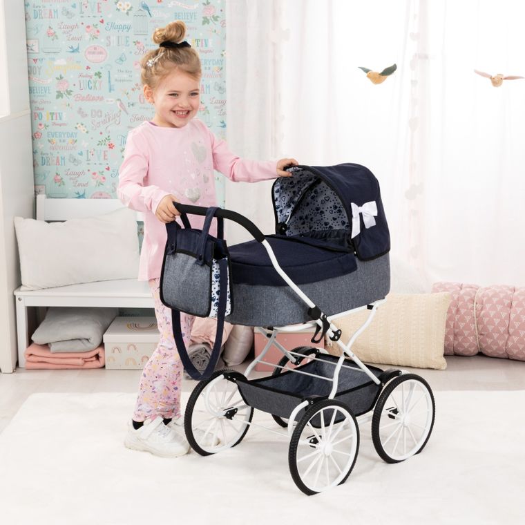 Bayer Design, Classic, głęboki wózek dla lalek z torbą i matą do przewijania, niebieski